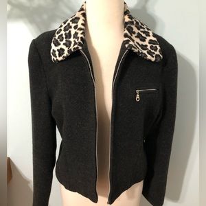 90s Vintage Wool Jacket with Faux Fur Collar S M